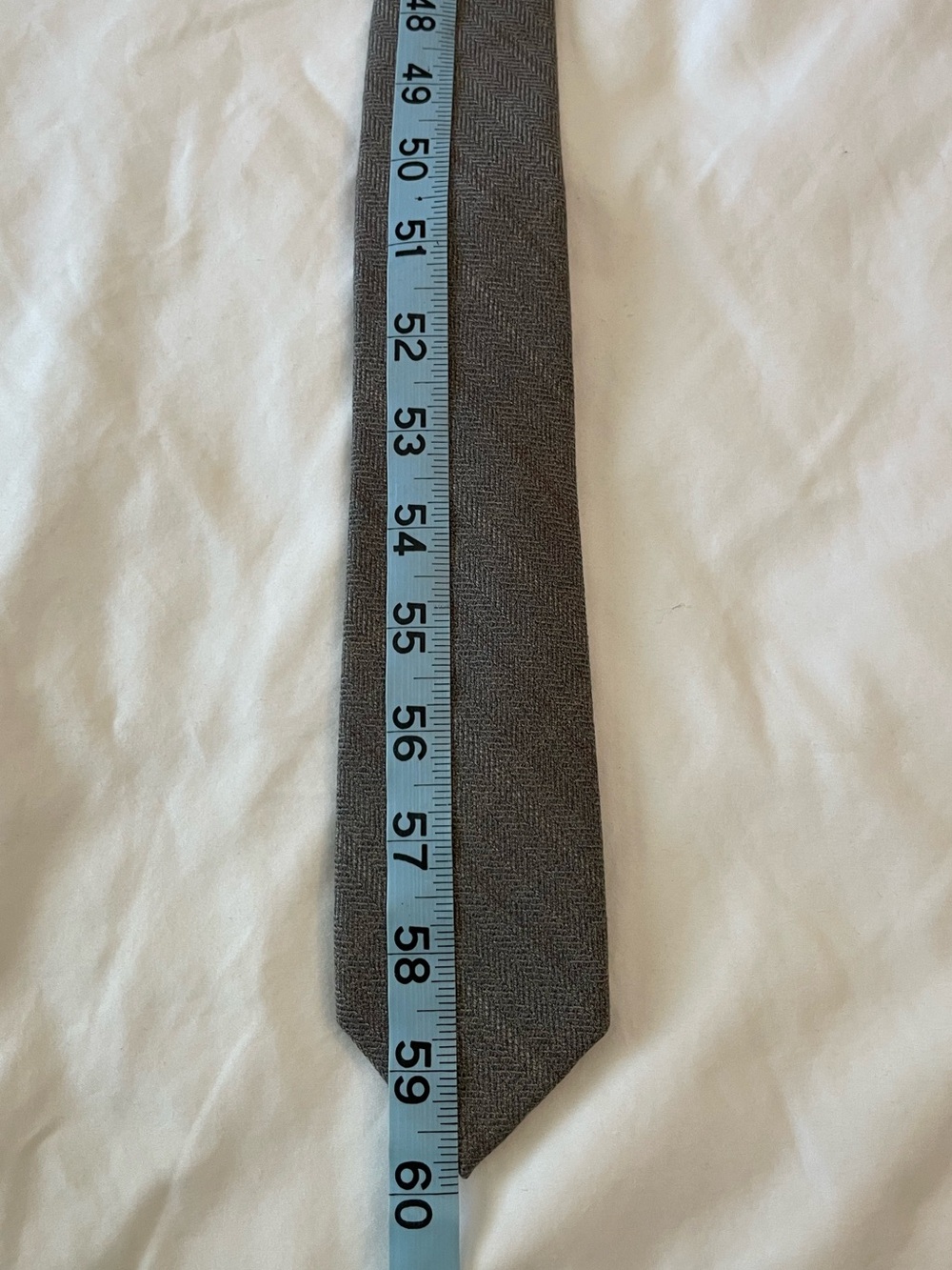 The Tie Bar Taupe Herringbone Wool Tie - Picture 5 of 7